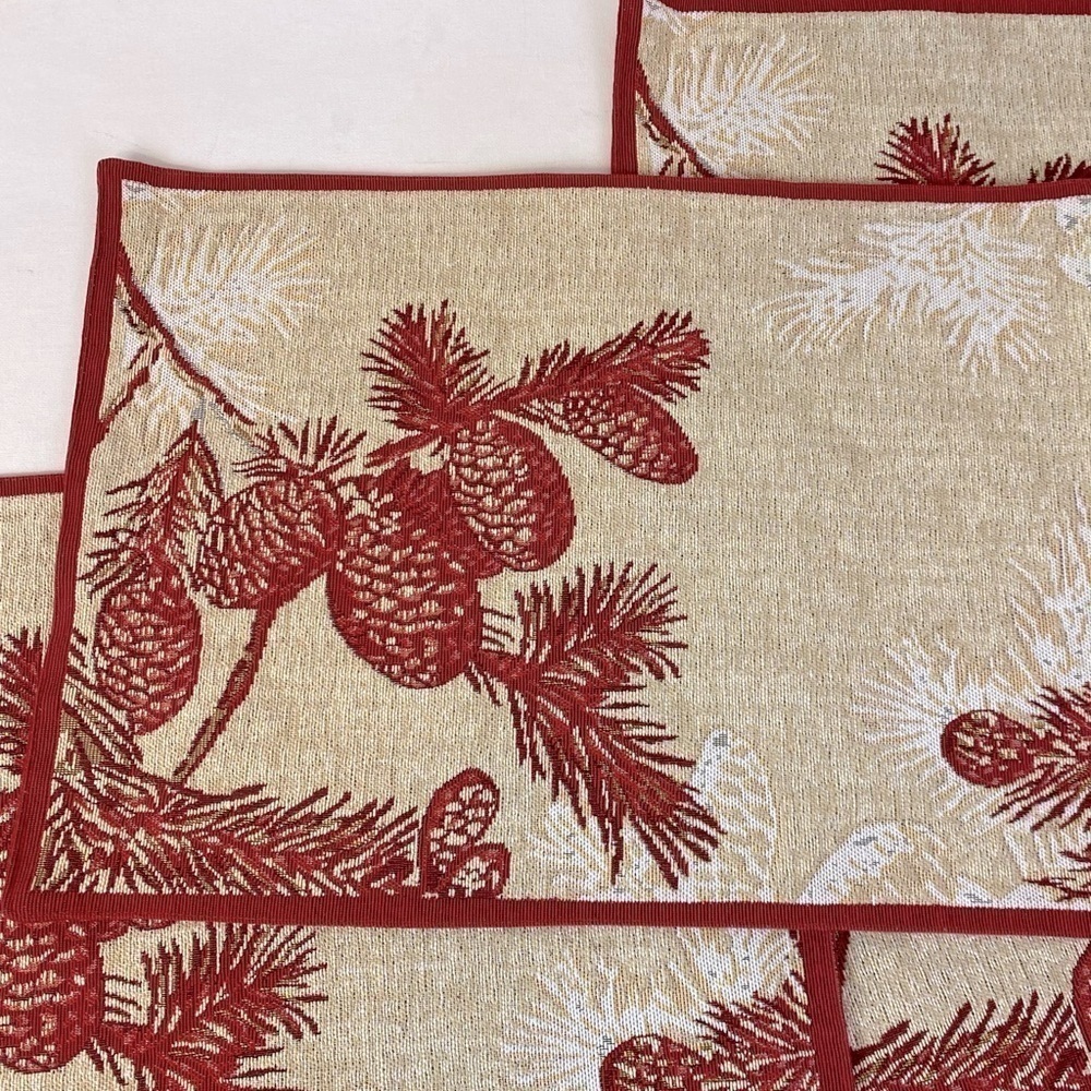 Set Of 4 St. Nicholas Square Pinecone Season Tapestry Placemats 13” x 18”